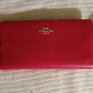 COACH "BRIGHT CHERRY" SMITH LTHR SKINNY WALLET NWT